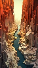 Sticker - A painting of a river running through a canyon. Generative AI image.