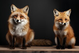 Fototapeta Pokój dzieciecy - two red foxes, isolated on black background