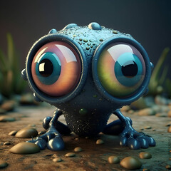 Wall Mural - Funny blue frog with big eyes. 3D illustration. Toned.