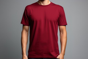 Wall Mural - Mockup of a mens maroon t-shirt for design, print, pattern.