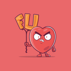 Heart Character holding two ballon letters vector illustration. Love, hate, funny design concept.