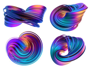 Poster - set of abstract iridescent shapes, 3d render