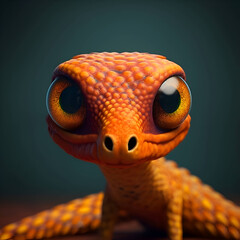 Wall Mural - 3d rendering of a little reptile with big eyes on a dark background