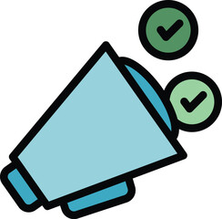 Poster - Speaker megaphone icon outline vector. Digital poll. Paper voter color flat
