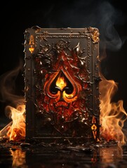 Sticker - A burning ace of spades, playing card, before dark background