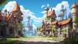 Fairy Tale Town.Europe town street. Fiction Backdrop. Concept Art. Realistic Illustration. Video Game Digital CG Artwork. Industry Scenery.Concept Art Scenery. Book Illustration. Generative AI

