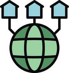 Poster - Global network icon outline vector. Computer virtual. Team group color flat