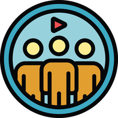 Poster - Team video call icon outline vector. Work computer. Education home color flat