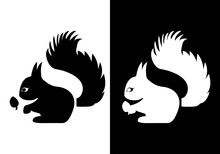 Black And White Squirrels With Acorns On A Black And White Background
