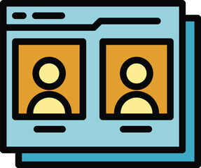 Poster - Web video call icon outline vector. Computer work. Social stay color flat