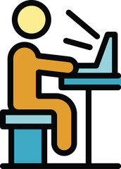 Poster - Home computer work icon outline vector. Social stay. Virtual team color flat