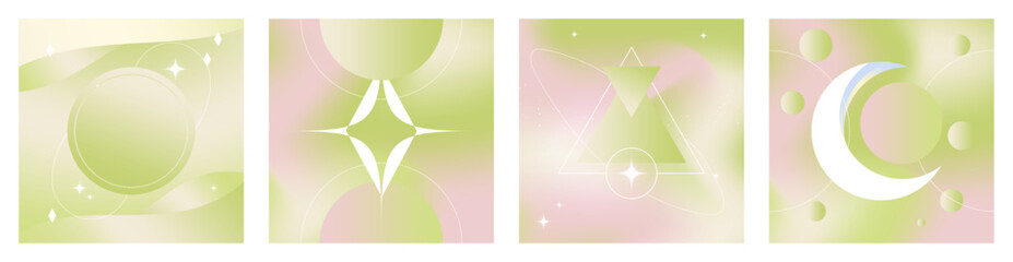 Poster - Set of Bright Green pastel background templates. Liquid gradient concept. Abstract pastel gradients. Modern and trendy concept. Bright palette. Vector. EPS 10.
