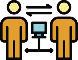 Poster - Change computer work icon outline vector. Video conference. Online people color flat