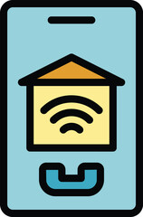 Poster - Smartphone home icon outline vector. Video work. Stay virtual color flat