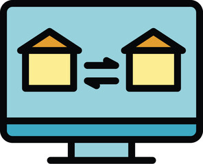 Poster - Change home network icon outline vector. People work. Team group color flat