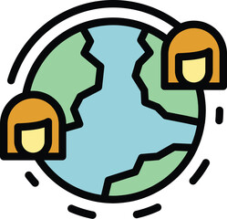 Poster - Global online stay icon outline vector. Conference social. People online meeting color flat