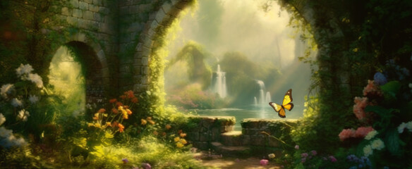 Wall Mural - surreal, a beautiful secret garden. A quiet and bright place.