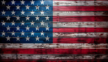An Artistic Photograph Of The United States Flag On A Rustic Background.