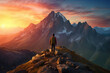 © Rainbow Kuma - Majestic mountain range at sunset, casting vibrant hues across the horizon, ai generated.