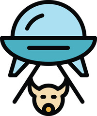 Poster - Ufo ship cow icon outline vector. Space alien. Astronaut cute color flat