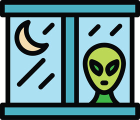 Poster - Alien on window icon outline vector. Space ufo. Monster spaceship color flat