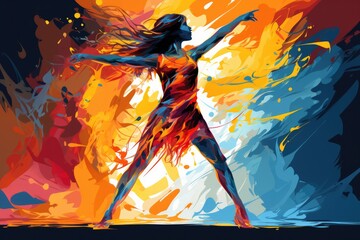 Wall Mural - Dynamic Dance Capture her in mid-dance - colorfull graphic novel illustration in comic style