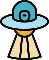 Sticker - Ufo light icon outline vector. Space alien. Comic game color flat