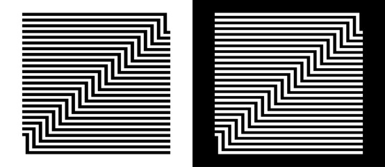 Poster - Abstract art line background. Digital geometry design. Square and circle with lines. Black shape on a white background and the same white shape on the black side.