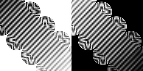 Wavy lines of varying thickness in zigzag. Art lines design. Black shape on a white background and the same white shape on the black side.