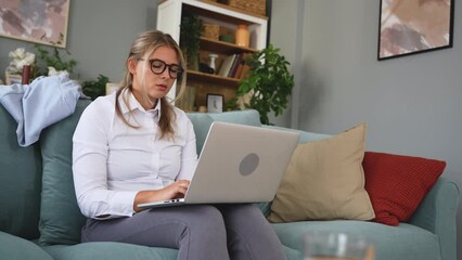 Wall Mural - Frustrated annoyed woman confused by computer problem, annoyed businesswoman feels indignant about laptop crash, bad news online or disgusting video on web, stressed student looking at broken comp