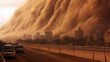 © PETR BABKIN - a huge black cloud of sandstorms completely covered the city in the desert. Generative Ai.