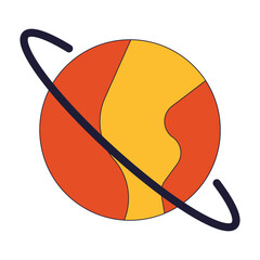 Poster - Planet with ring flat line color isolated vector object. Solar system star. Editable clip art image on white background. Simple outline cartoon spot illustration for web design
