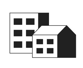 Poster - Residential buildings monochrome flat vector object. City. Editable black and white thin line icon. Simple cartoon clip art spot illustration for web graphic design