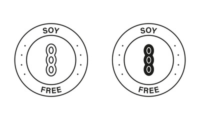 Wall Mural - Soya Bean Free Black Icon Set. Healthy Natural Nutrition Stamp. No Allergy Food Product Symbol. No Soybean Label. Free Soy Bean, Legume Sign. Free Edamame Logo. Isolated Vector Illustration