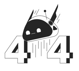 Fototapete - Robot head black white error 404 flash message. Modern artificial technology bot. Monochrome empty state ui design. Page not found popup cartoon image. Vector flat outline illustration concept