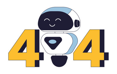 Fototapete - Smiling chatbot error 404 flash message. Modern technology. Robotics. Empty state ui design. Page not found popup cartoon image. Vector flat illustration concept on white background
