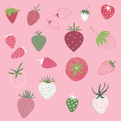 Wall Mural - Cute fresh strawberry isolated on background.Design for print screen backdrop ,Fabric and tile wallpaper. Cartoon fruits vector hand drawing