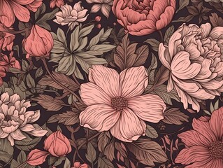 Wall Mural - pink flowers pattern seamles background