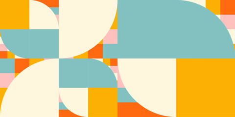 Modern vector abstract  geometric background with circles, rectangles and squares  in retro scandinavian style. Pastel colored simple shapes graphic pattern. Abstract mosaic artwork.