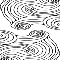 Poster - Simple minimalist wave pattern. Hand drawn graphic line art. Modern abstract  landscape. Monochrome black and white curly doodles