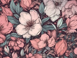 Wall Mural - pink flowers pattern seamles background