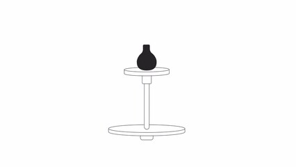 Poster - Pottery wheel with hand crafted vase bw 2D object animation. Pot making outline cartoon 4K video, alpha channel. Clay pot on wheel. Artisan handicraft animated icon isolated on white background