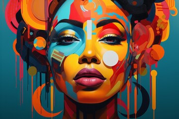 colorful nostalgia retro-styled woman art. artistic allure bright woman illustration