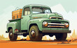 The vintage cartoon style illustration captures the essence of a pickup truck with a lively and charming design.