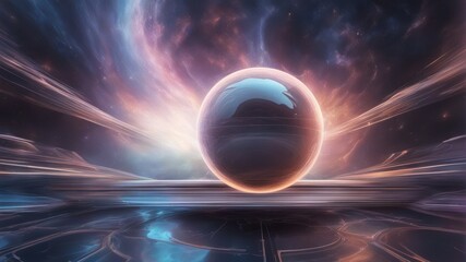 Wall Mural - abstract art concept, a large black hole sphere in a cosmic background of dust and stars with dark m