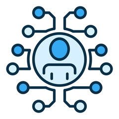 Poster - Circle with Man inside Digital Brain vector concept blue icon or symbol