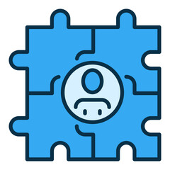 Poster - Man Inside Puzzle vector Sociology Science and Partnership concept blue icon