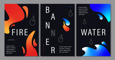 Aufkleber - fire and water banners set. comparison of two elements of nature. covers and posters. template for f
