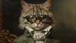 © Paolo Chiuchiolo - Cat, 3d portrait, Professor, Dog, Teacher, 1800, Eyeglasses, Dressed, 1800. DOCTOR CAT. Beautiful XIX century cat. A kitten dressed up as a medical expert of the 1800s. Thick lens glasses.