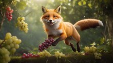 Red Fox Vulpes Eating Grapes